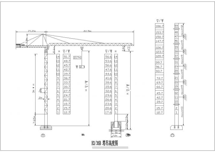 某工程建筑H3-36B 塔吊高度CAD参考图_图1