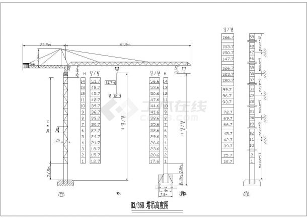 某工程建筑H3-36B 塔吊高度CAD参考图-图二