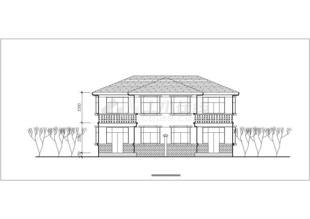天津某别墅区2层框混结构双拼别墅平立剖面设计CAD图纸（每户220平米）-图一