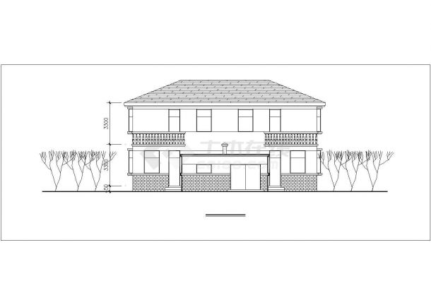 天津某别墅区2层框混结构双拼别墅平立剖面设计CAD图纸（每户220平米）-图二