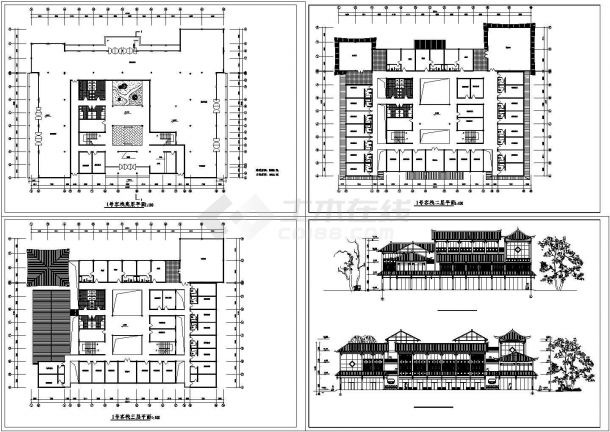 【江西】某多层民居式旅店CAD全套设计图纸（含客栈底层平面图）-图一