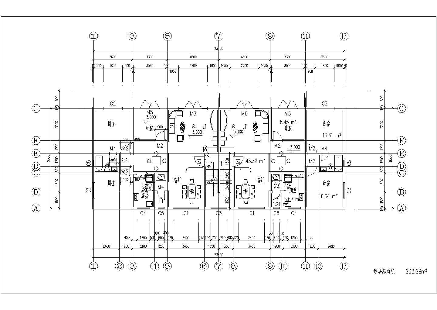 100-140平米左右的1梯2户型平面户型设计CAD图纸（64张）