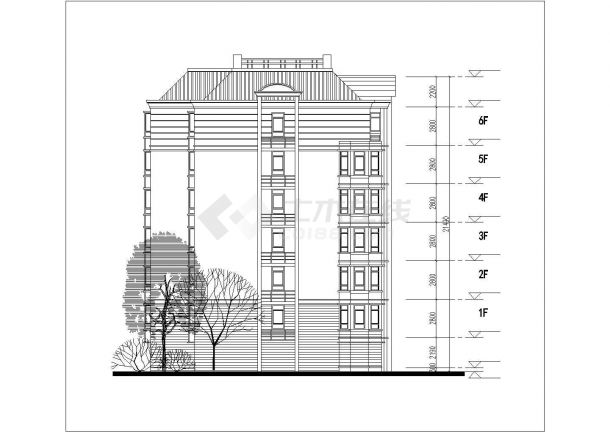 扬州市某小区6000平米左右6层框混结构住宅楼平立剖面设计CAD图纸-图二
