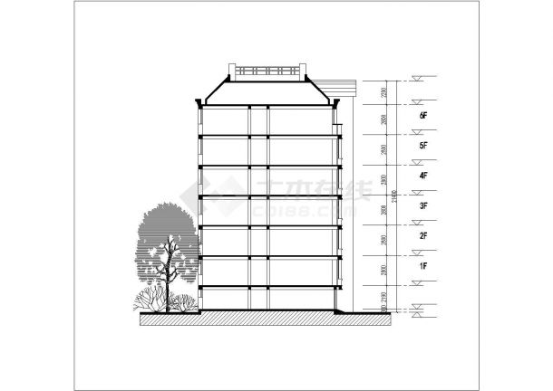 开封市某小区6100平米左右六层框混结构住宅楼平立剖面设计CAD图纸-图二