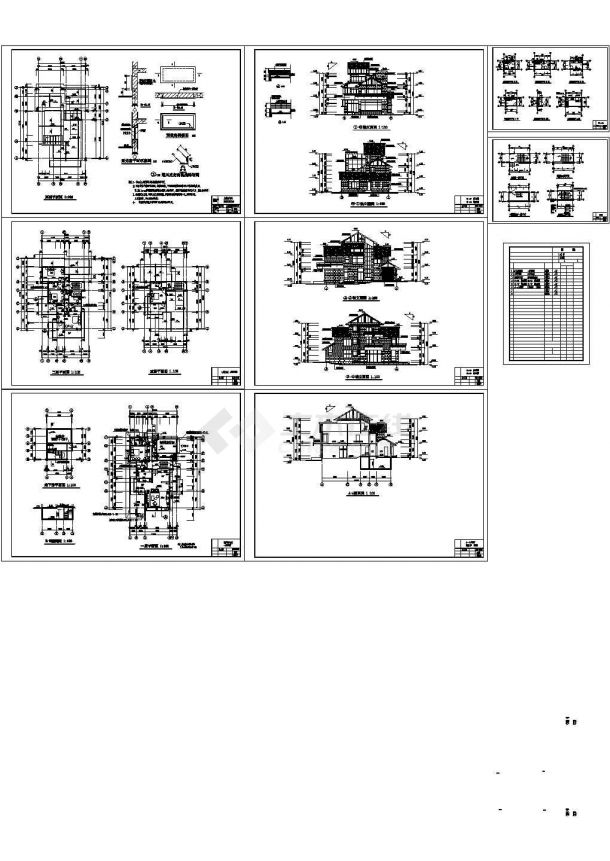 某三层框架结构新农村别墅设计cad全套建施图纸（甲级院设计）-图一