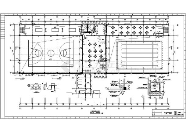 长85米 宽27.75米 3层4240.25平米框架结构体育馆建筑施工图【平立剖 楼梯 节点详图 马道平面布置图 说明】-图二