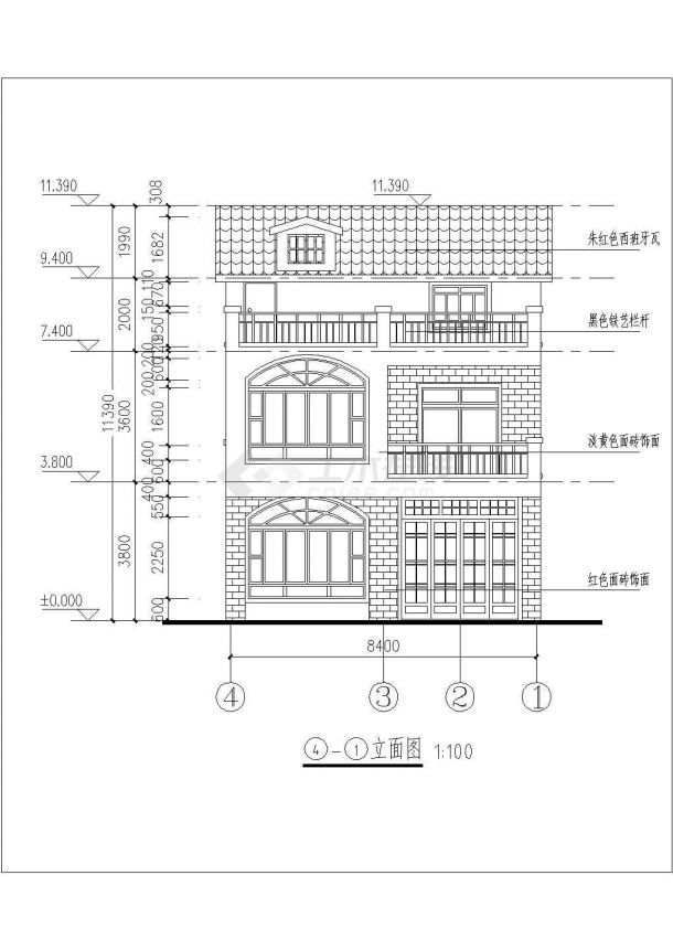占地92平米3层砖混结构乡村别墅平立剖面设计CAD图纸-图二