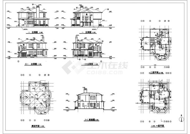 某二层北美风格别墅建筑设计施工图-图二
