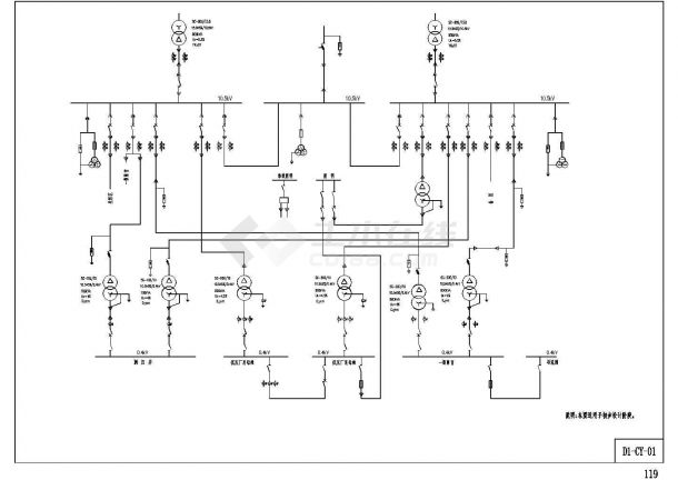 某标准新型小水电站电气厂用电接线电气设计原理CAD图纸-图一