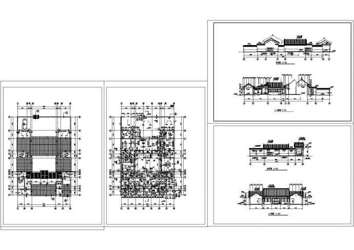 某一层砖混结构新古典风格四合院设计cad建筑方案图（标注详细）_图1
