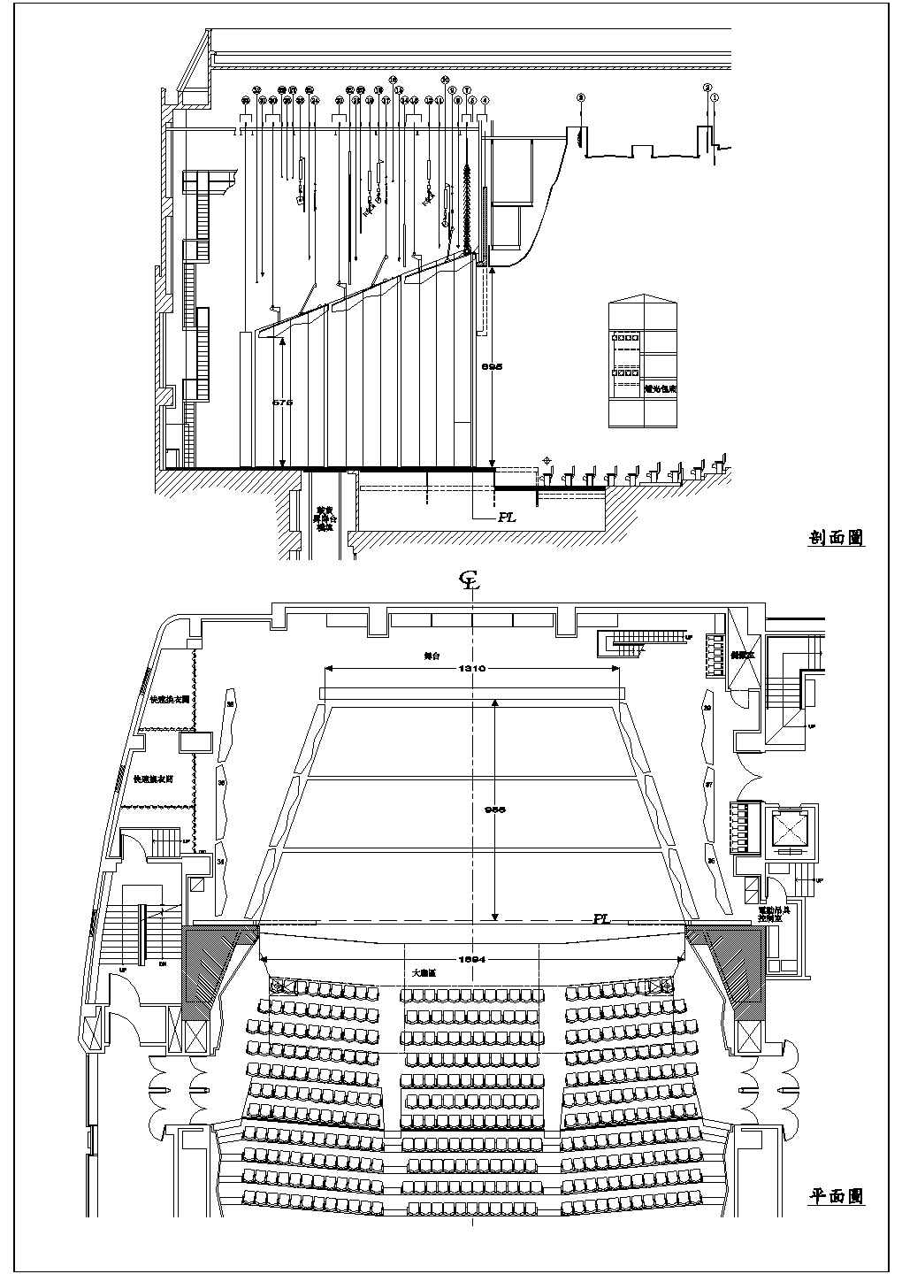 某标准型剧场音響反射板电气原理设计施工CAD图纸