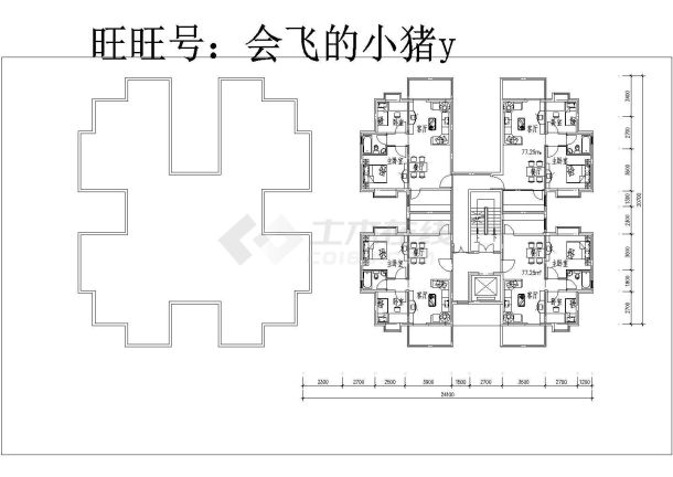 1楼梯1电梯4户cad非常标准图纸-图一