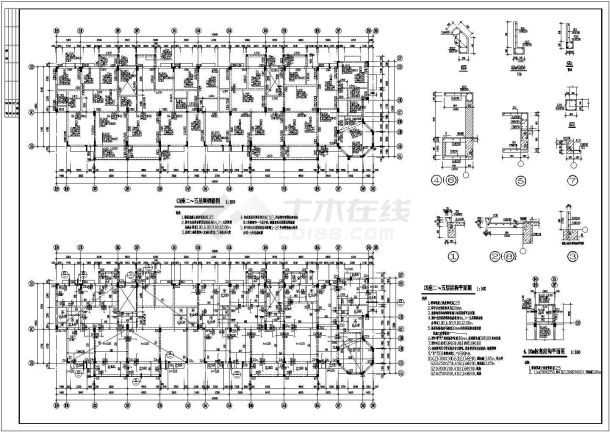 某城市小区错层框架商住楼建筑结构设计施工CAD图纸-图一
