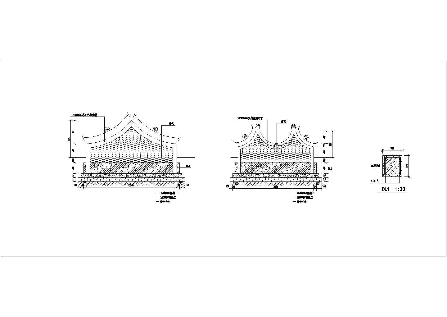 2020浙江园建施工图特色中式景墙+矩形管+叠瓦