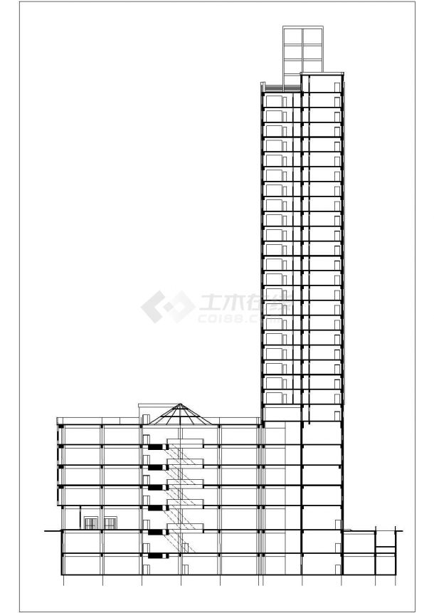 上海某小区27层框剪结构商住公寓楼建筑设计CAD图纸（1-5层商用）-图二