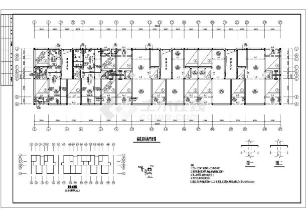 某地区5层框架砖混住宅楼建筑结构设计施工CAD图纸-图二