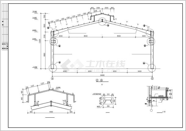 厂房设计_某地区跨门式钢架轻型房屋钢结构厂房结构设计施工CAD图纸-图一