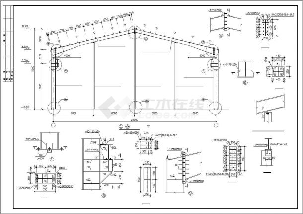 厂房设计_某地区跨门式钢架轻型房屋钢结构厂房结构设计施工CAD图纸-图二