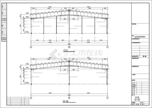 厂房设计_某地区工业区单层封闭式钢结构厂房建筑结构设计施工CAD图纸-图一
