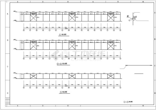 厂房设计_某工业区多跨钢结构厂房建筑结构设计施工CAD图纸-图二