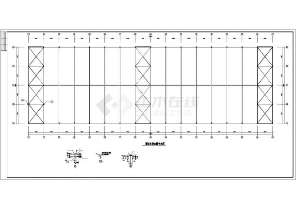 厂房设计_某工业区跨单层轻钢结构厂房建筑结构设计施工CAD图纸-图一