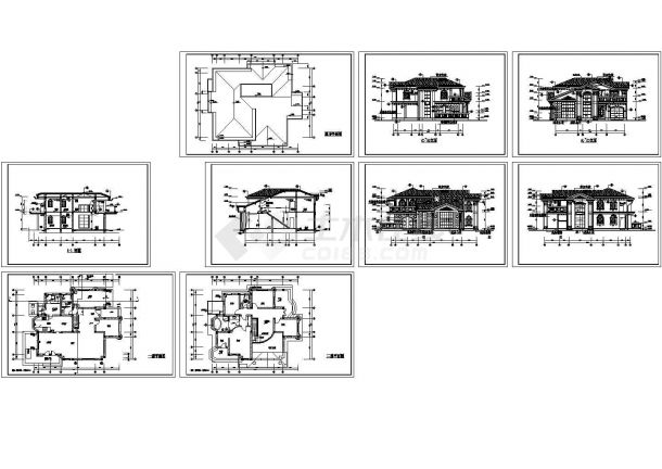 某二层现代风格别墅建筑施工cad图(带效果图，九张)-图一
