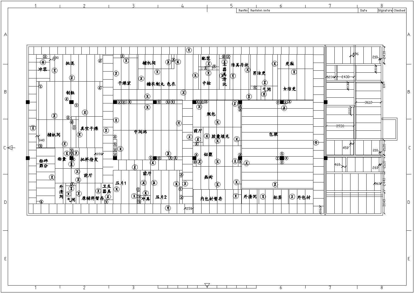 某工业区彩钢板维护结构二次排板结构设计施工CAD图纸