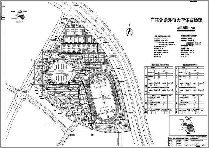 广东某外贸大学体育场馆规划设计cad总平面施工图纸（含经济技术指标）_图1