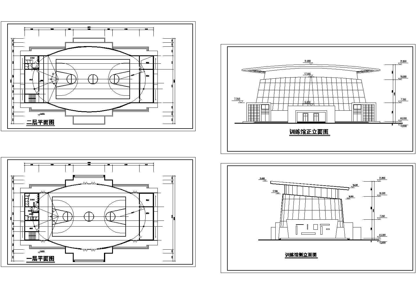 某地区训练馆建筑施工设计CAD全套图纸