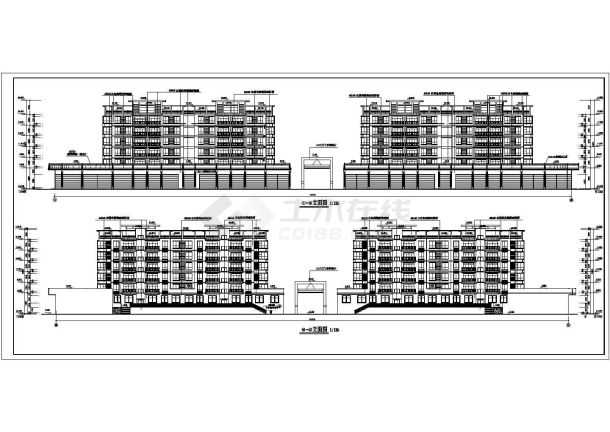 两栋4400平米6层框架结构临街商住楼建筑设计CAD图纸（底层商用）-图二