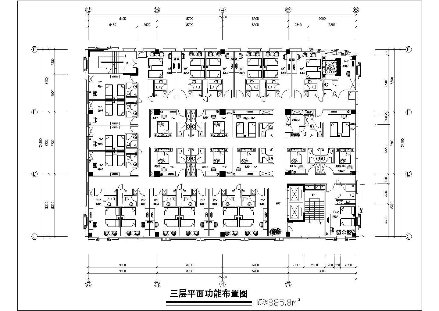 北京某7层高档商务酒店全套平面布置设计CAD图纸