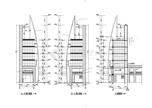 西安市某商业街380平米6层砖混结构商业塔楼全套建筑设计CAD图纸-图二