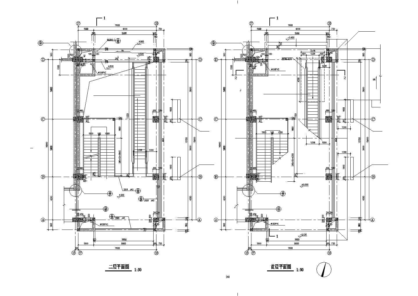 西安市某商业街380平米6层砖混结构商业塔楼全套建筑设计CAD图纸