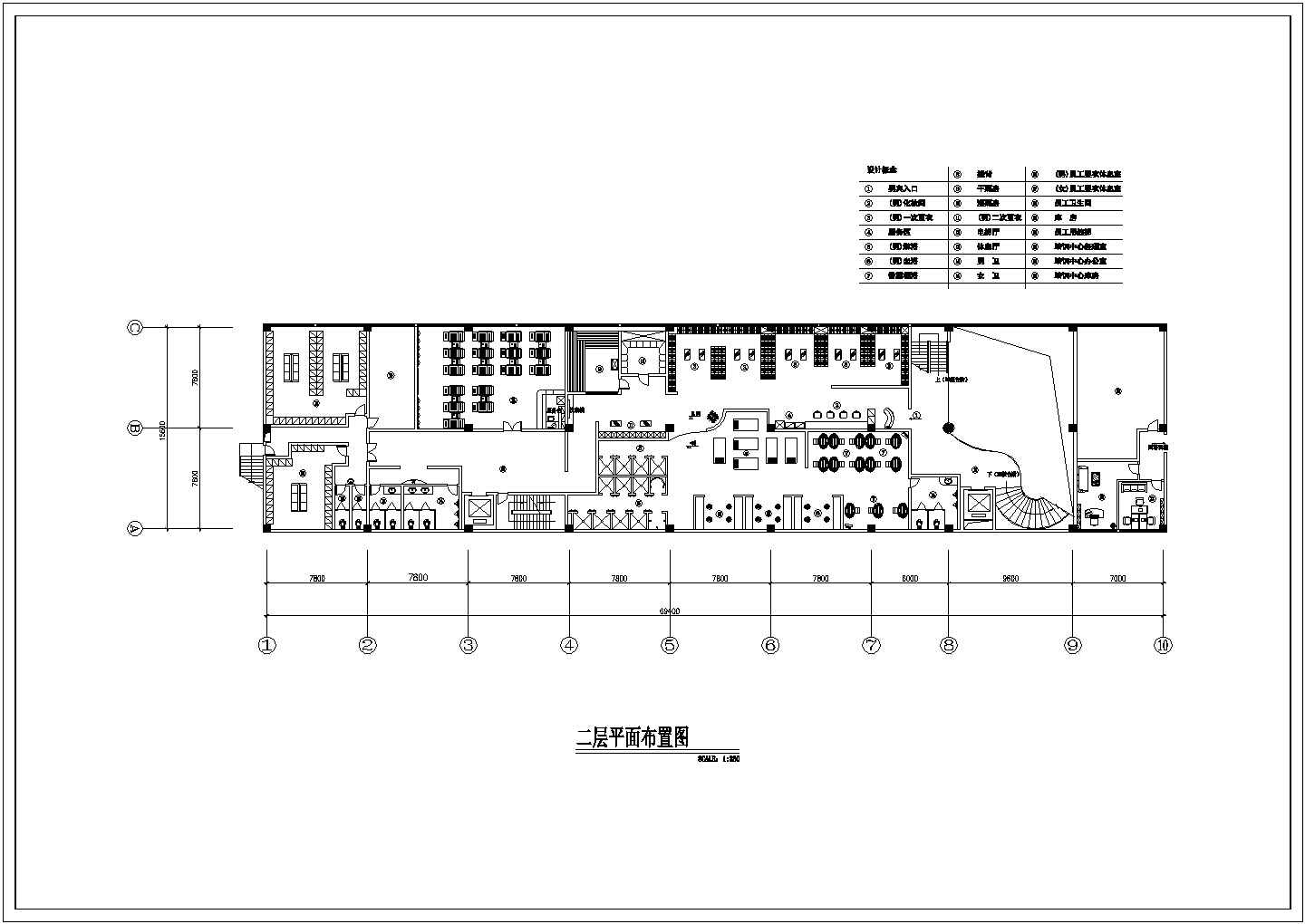 济南市某商业街2800平米4层高档洗浴中心全套平面布置设计CAD图纸