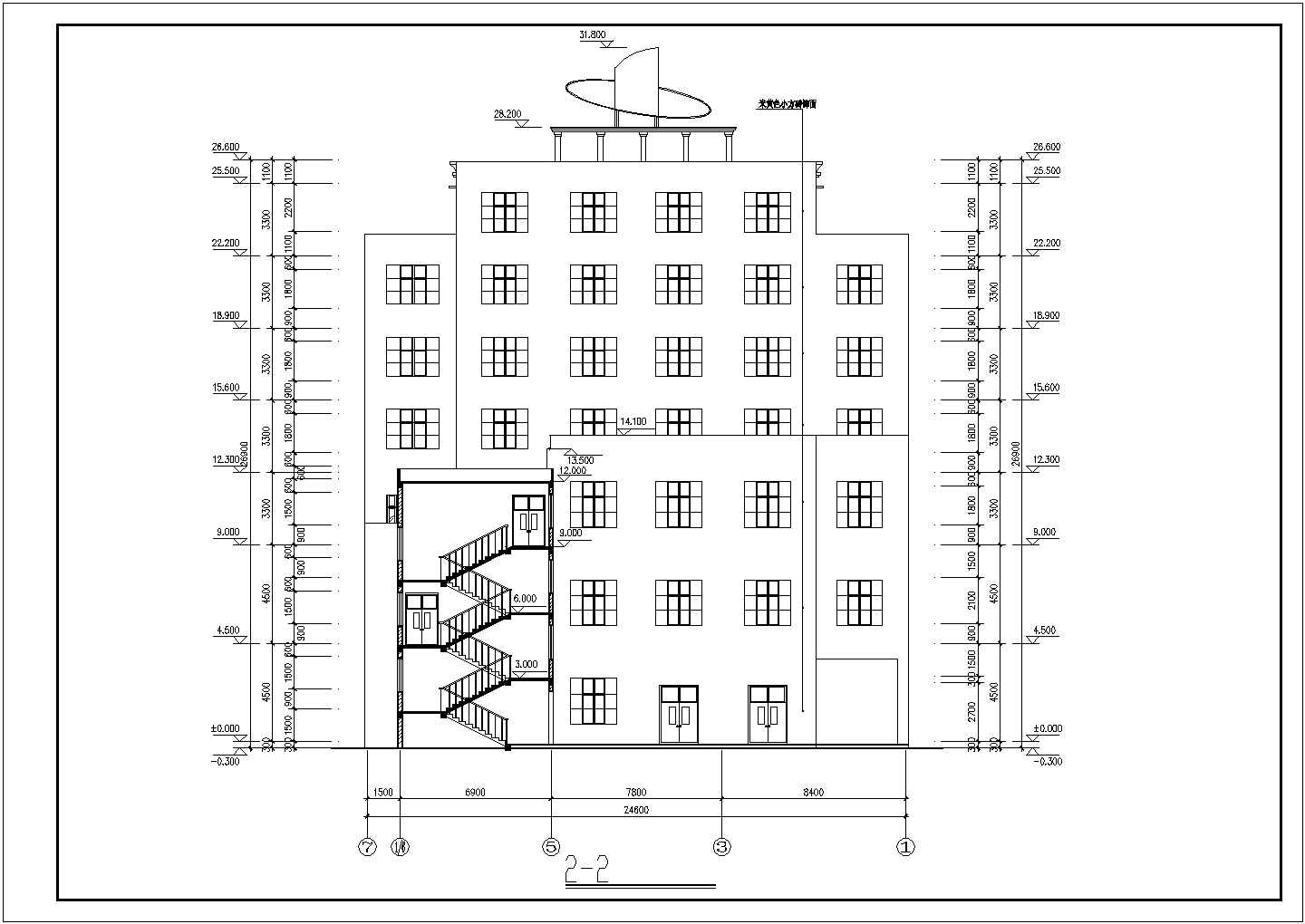 3400平米7层框架结构商业办公楼建筑设计CAD图纸（底层商铺）