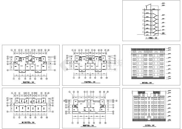 某高档小区六层住宅楼建筑设计CAD全套图纸-图一