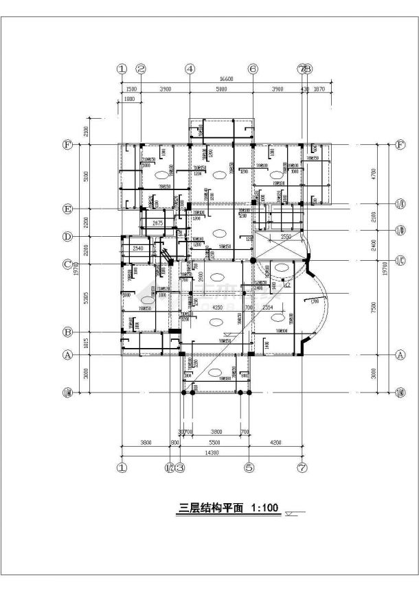 三层独栋别墅结构设计CAD平面布置参考图-图二
