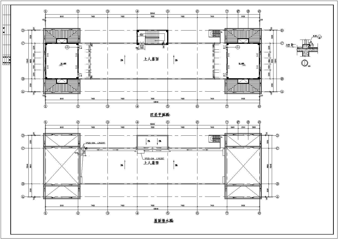 海阳市某街道2100平米4层框架结构商业中心全套建筑设计CAD图纸