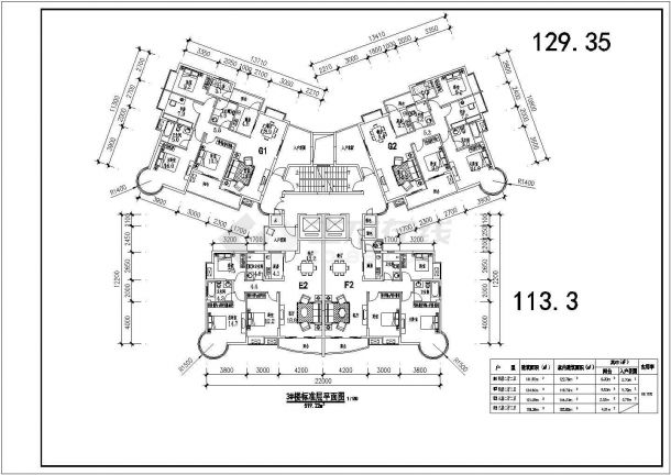 商丘市某新建小区100-135平米的平面户型设计CAD图纸（9张）-图二