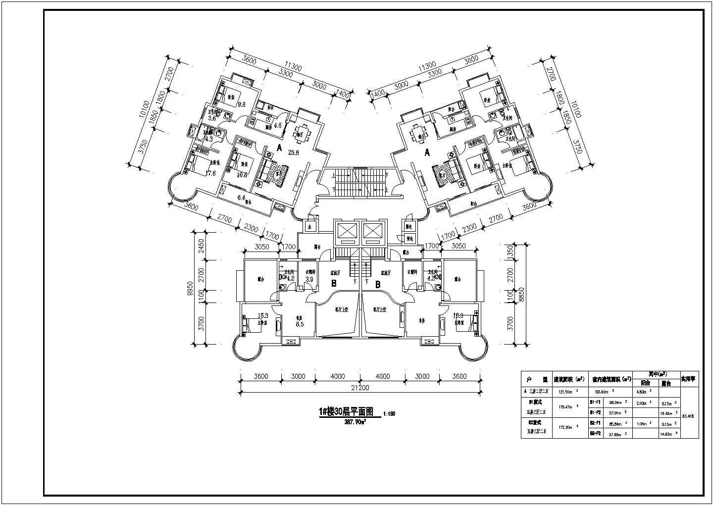 商丘市某新建小区100-135平米的平面户型设计CAD图纸（9张）
