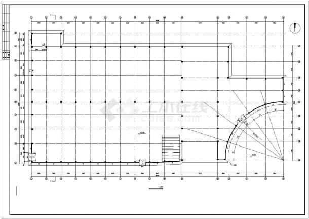 4800平米单层框架结构百货商场建筑设计CAD图纸（含天面层）-图二