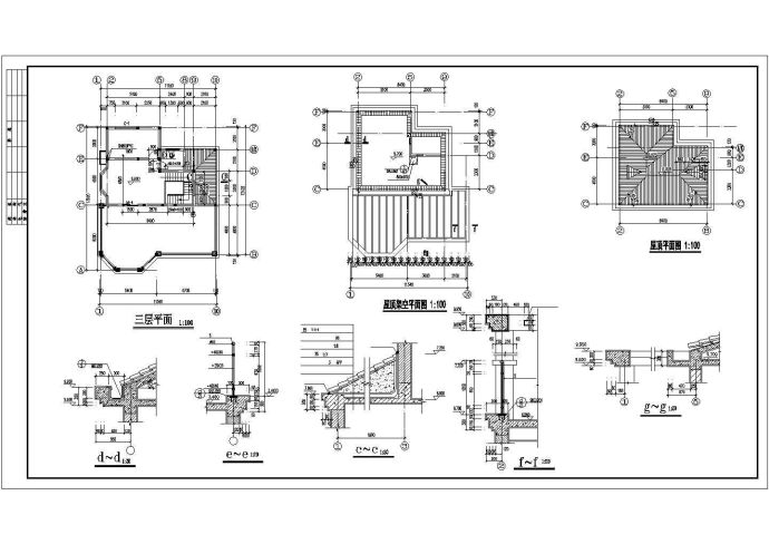 湖北某三层别墅建筑CAD平面布置参考图_图1