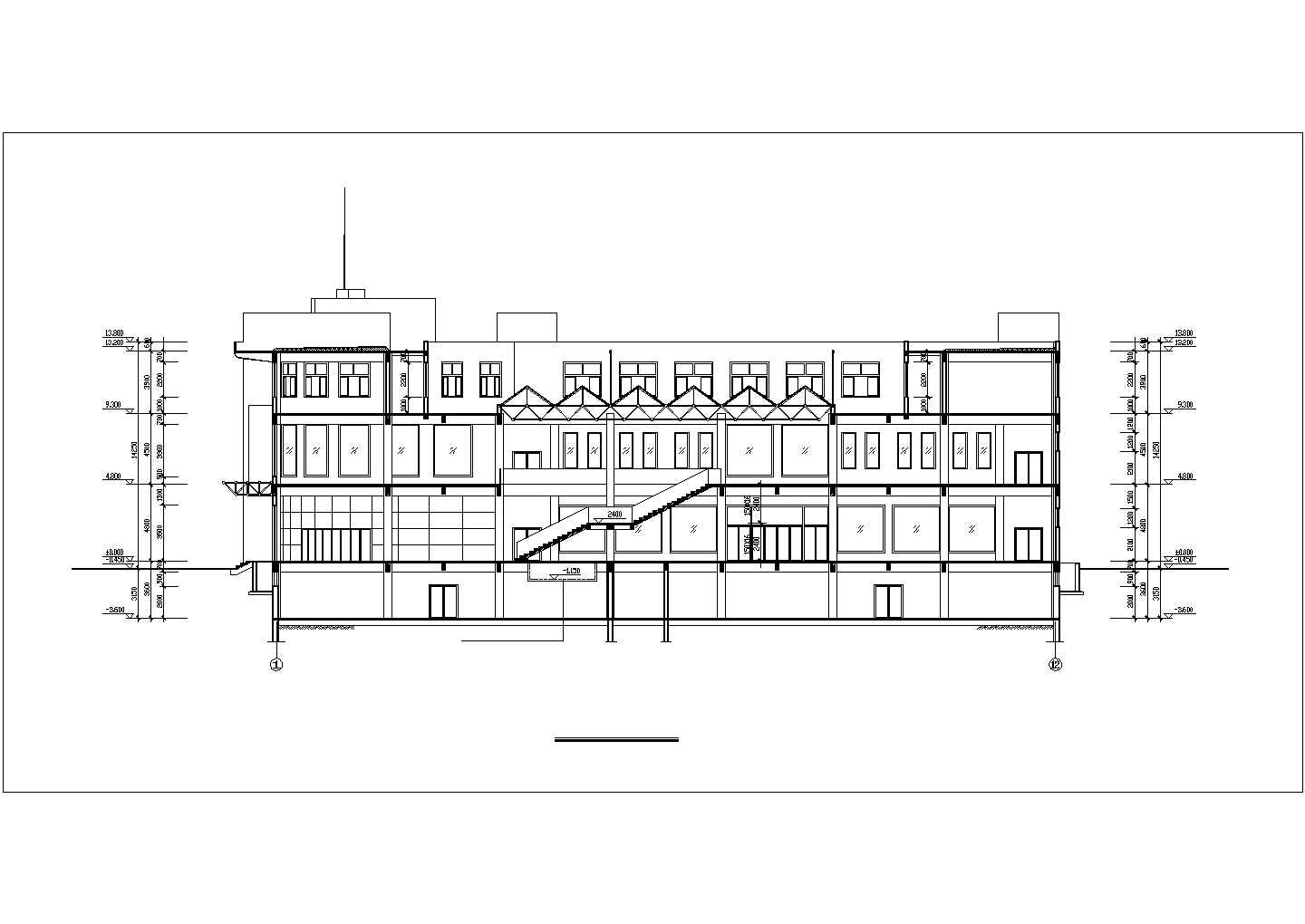 占地1900平米3层框架结构百货商场全套建筑设计CAD图纸