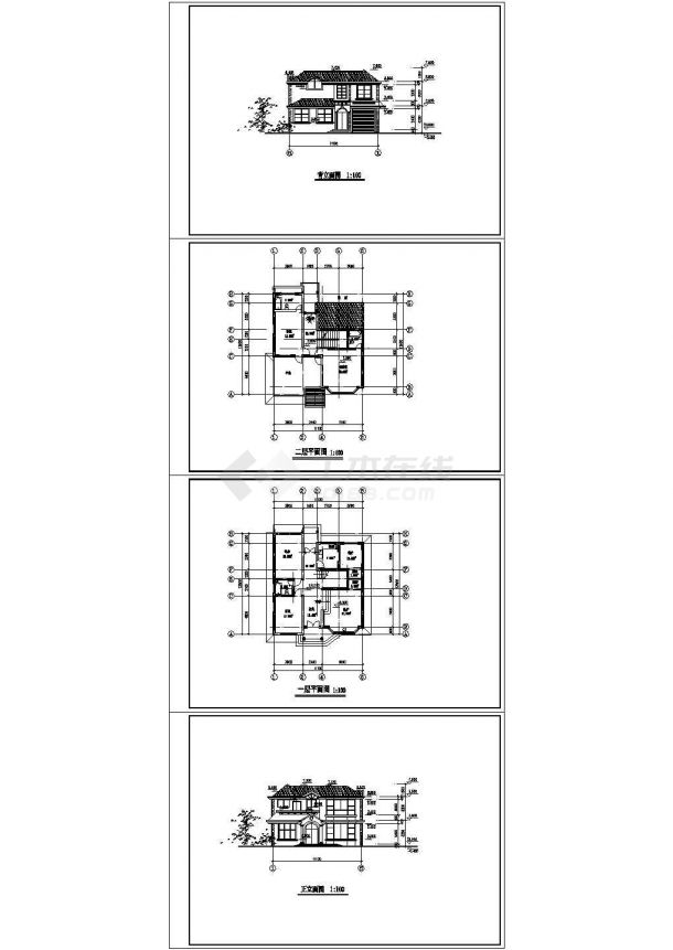 夏威夷2层高档别墅建筑设计施工cad图纸，共四张-图一