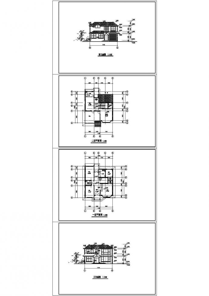 夏威夷2层高档别墅建筑设计施工cad图纸，共四张_图1