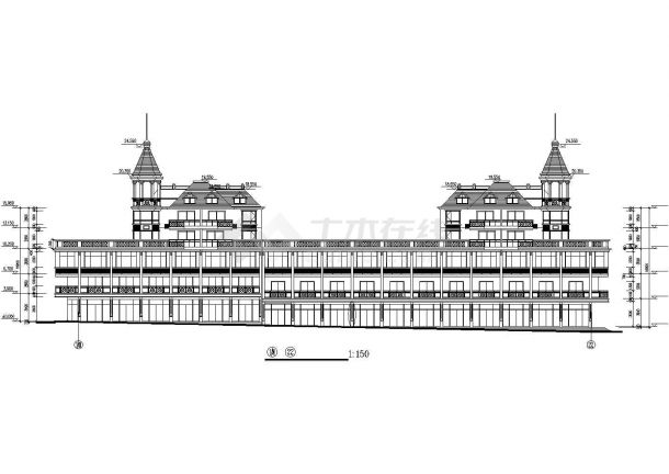 1.4万平米五层框架结构临街商住楼建筑设计CAD图纸（1-3层商用）-图二