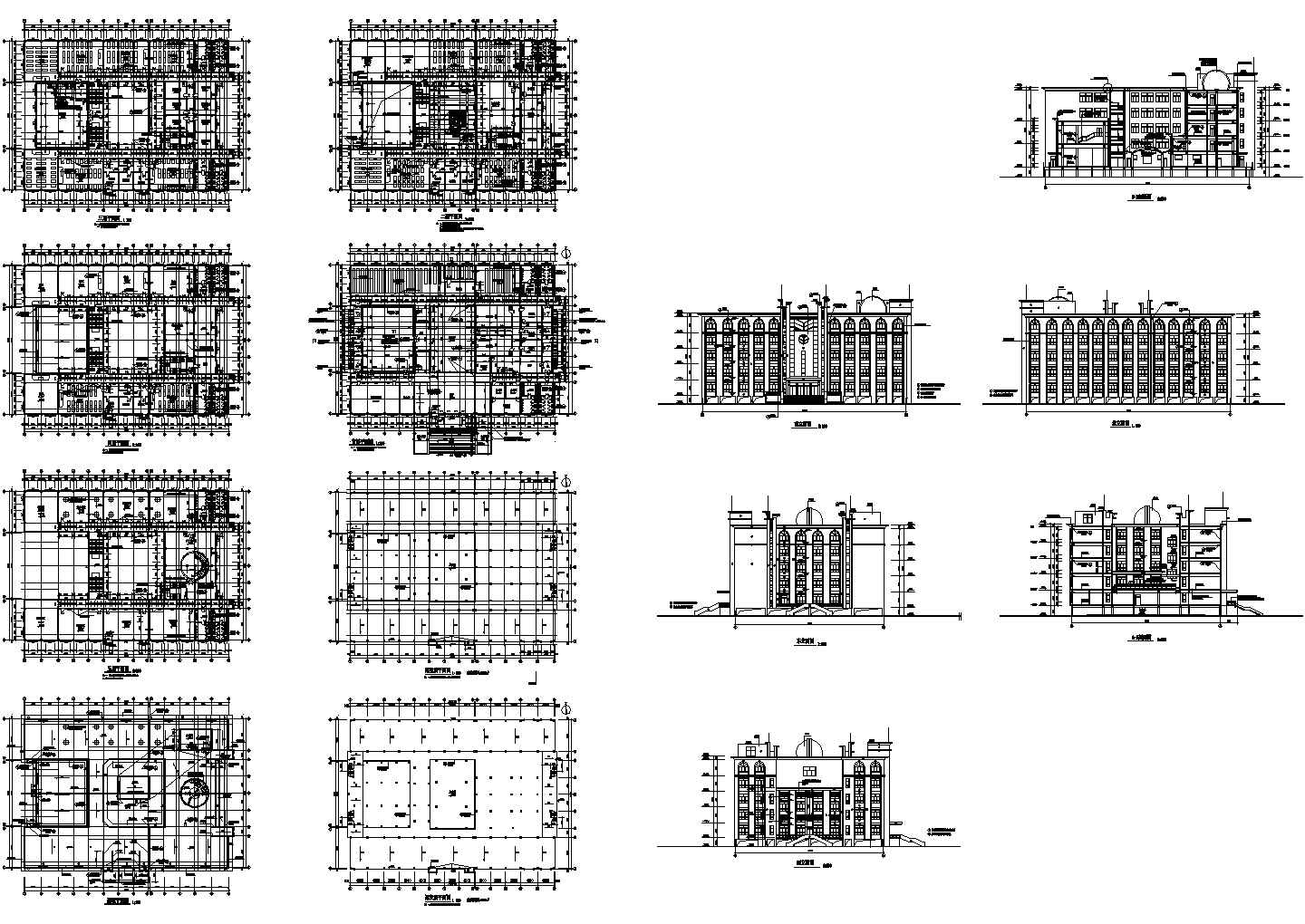某中学综合楼全套建筑施工设计cad图（含首层平面图，立面图）