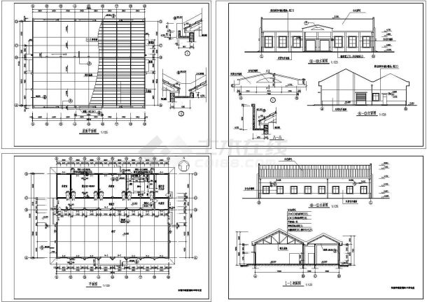 某中学多层食堂全套建筑施工cad图（含屋面平面图，剖面图）-图一
