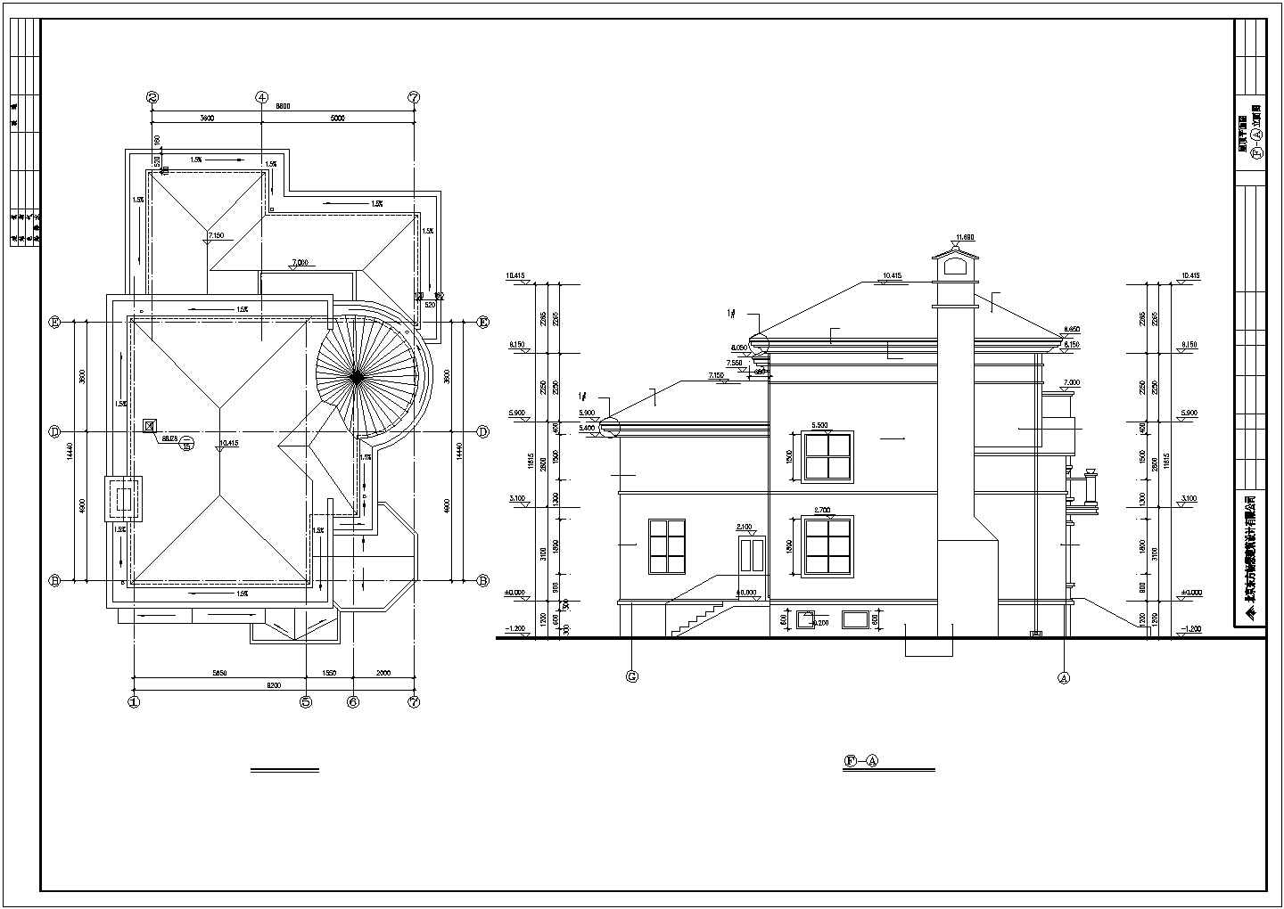 北京通州某小区425平米3层框架结构单体别墅建筑CAD设计图纸