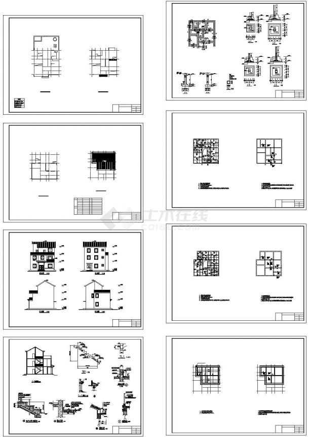 合肥3层别墅建筑结构设计施工cad图纸，共八张-图二
